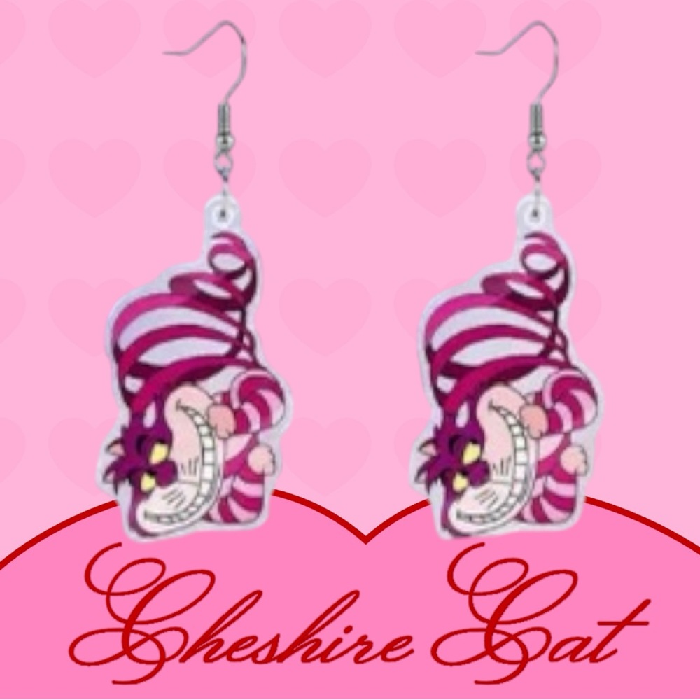 ‼️$7‼️ Cheshire Cat Smiling Acrylic Earrings - Pink - Alice in Wonderland